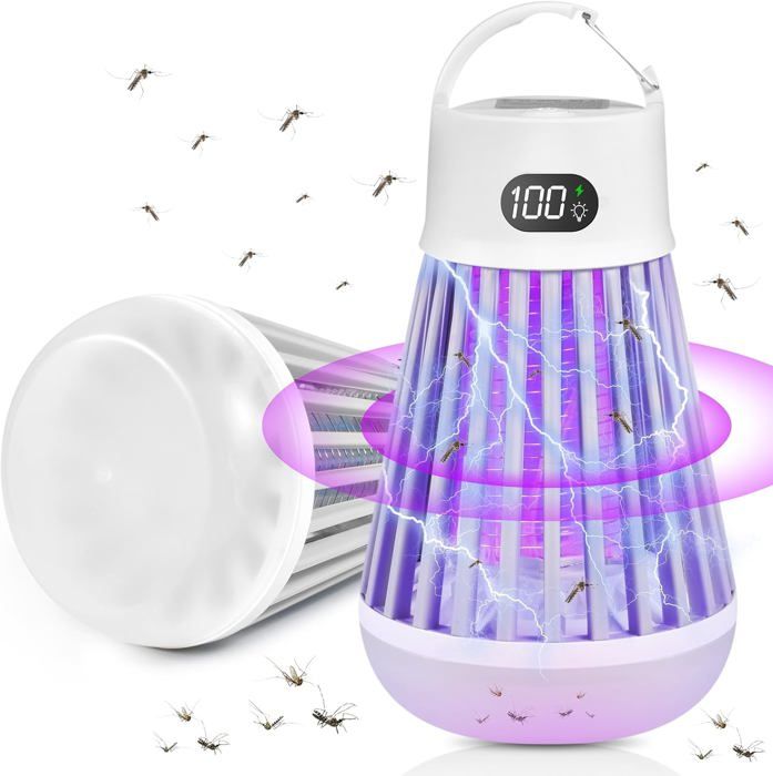 Lampe Anti-Moustique 2 En 1, UV Rechargeable - Tueuse De Moustiques 360° Pour Intérieur