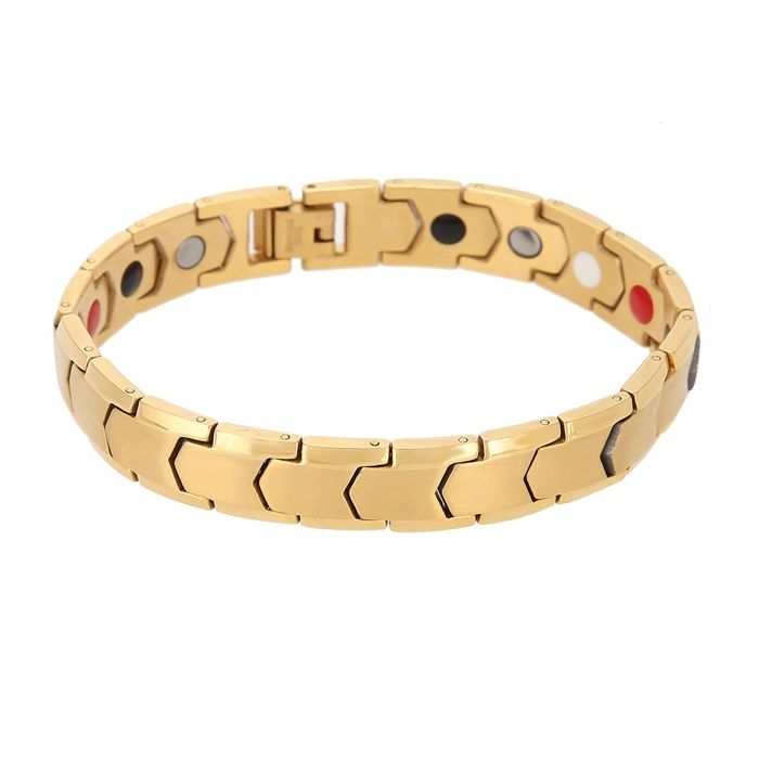 Bracelet de thérapie magnétique - OKUMGGYJ - Acier titane - Ajustable - Or - Pour hommes