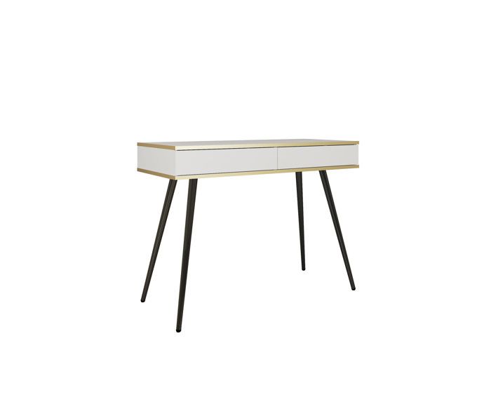 Coiffeuse - Blanc - 102x79x50 cm - 2 tiroirs - Panneaux stratifiés - Style élégant
