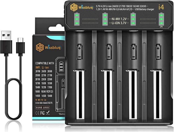 Chargeur Accu 18650, Chargeur De Batterie 2 Slots Pour 21700 26650 14500 18500 17500 18350, Piles Rechargeables Li-ION Universel 3.7V Pour AA AAA, Accus USB Charge Rapide