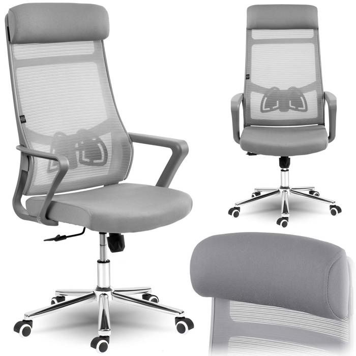 Chaise de bureau en micro-résille - JANSHOP - Brema - Gris - Réglable en hauteur - Mécanisme de balancement SoftSwing