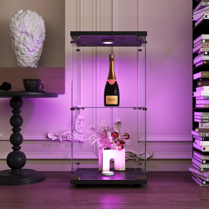 Vitrine en Verre miroir Armoire de Collection Moderne en Verre à 2e étage Couches avec 1 Portes Vitrine Verre avec Serrure et