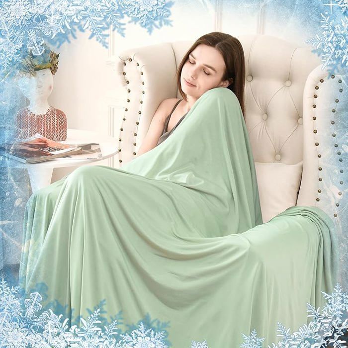 Couverture Rafrâichissante Fibre d’Été 200x230cmDouble Face Respirant Légère et Confortable pour CanapéVert