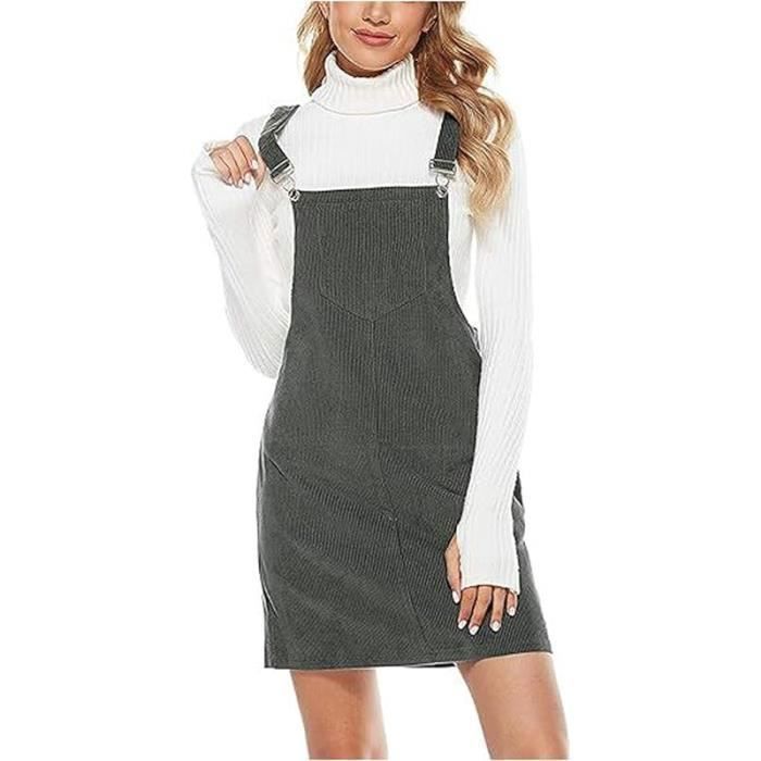 Robe salopette Femme Velours côtelé Ligne A Réglable