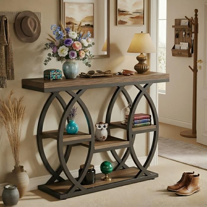 Table console - 100 x 30 x 80 cm - Table dappoint étroite - Convient pour le salon le couloir et le canapé - marron/noir