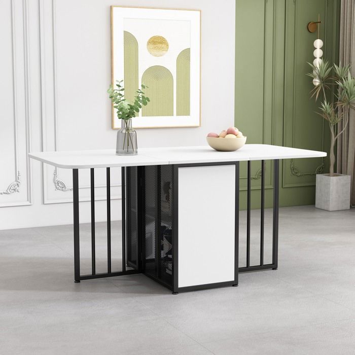 Table de salle manger multifonctionnelle extensible avec 2 armoires de rangement - blanc