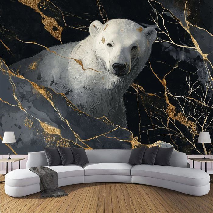 Papier Peint Panoramique Ours Polaire Rayures Poster Intissé Geant ...