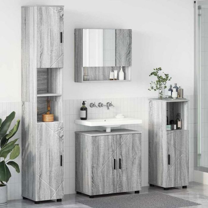 Vidaxl Ensemble de mobilier de salle de bain 4 pcs Sonoma gris