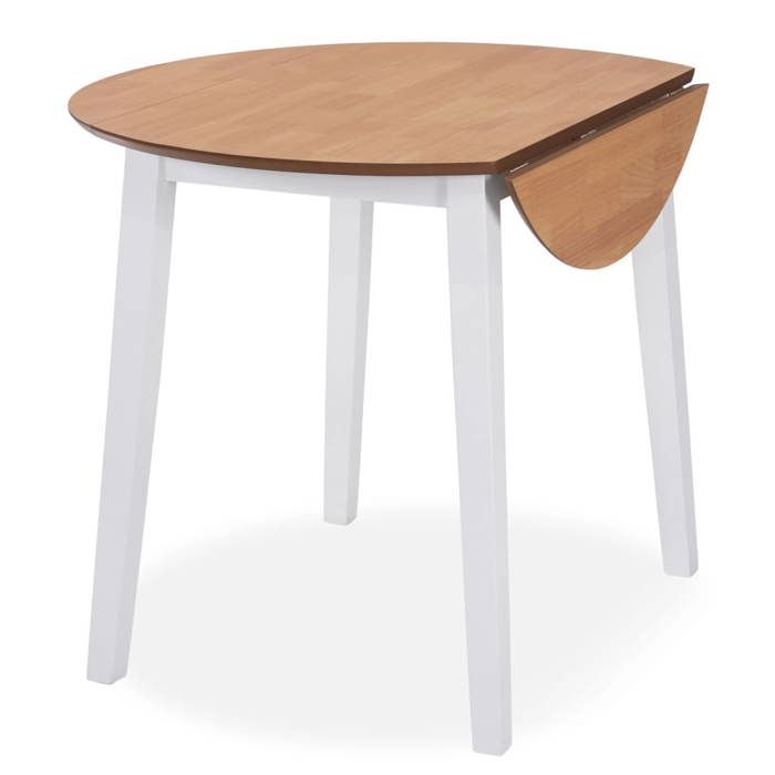 Table à manger ronde à abattant - vidaxl - 90x75 cm - Blanc - Bois massif - Design scandinave - 2 personnes
