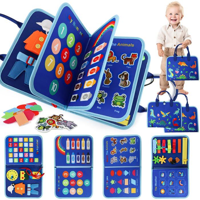 Busy board Montessori - 1 pièce livre activités éducatif - Convient pour enfants 2-5 ans Étiquette