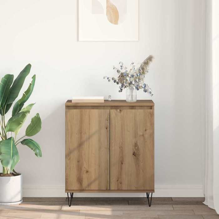 Buffet en bois dingénierie - WIENS - Chêne artisanal - 60x35x70 cm - 2 portes - Résistant à lhumidité