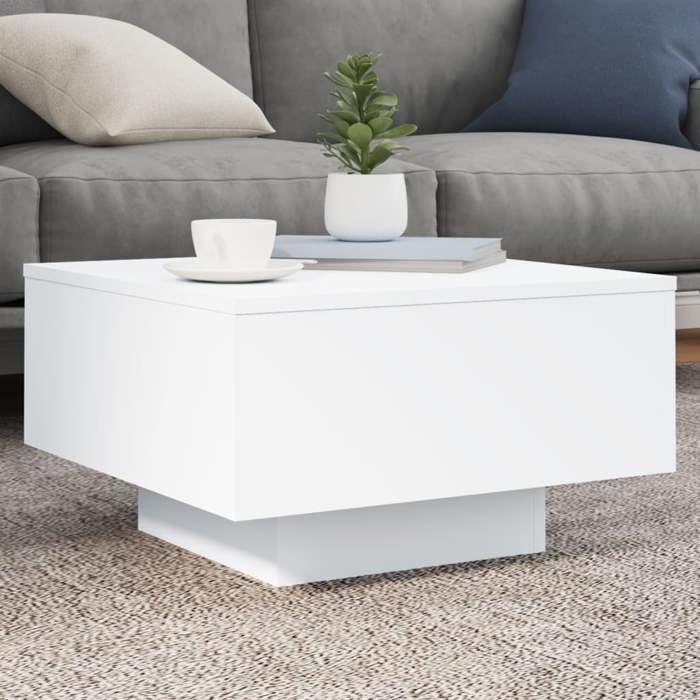 SALE 2026 Table à café Blanche - Table basse avec lumières LED Blanche 55x55x31cm PRO289547114