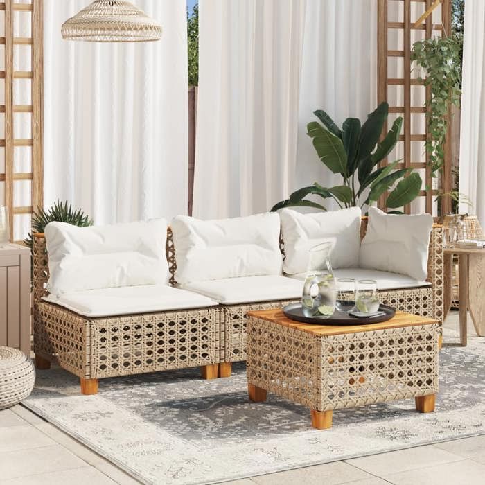 Printemps 2026 SoldesBeige Canapé dangle de jardin avec coussins beige résine tressée 2_847272