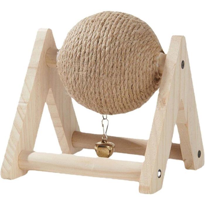 Jouets pour Animaux Lapin Sisal Griffe Balle Lapin Grattoir avec Boule Canapé Protecteur Support en Bois Portable avec Cloche Lap