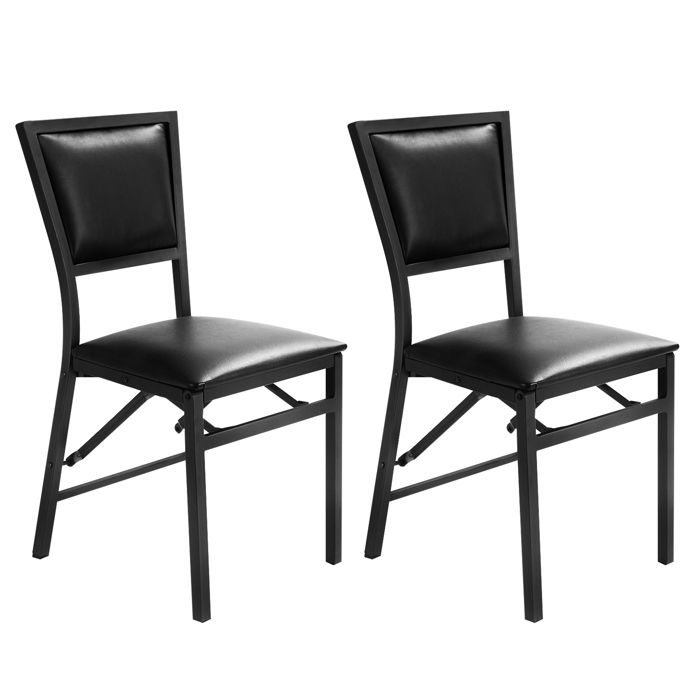 GIANTEX Lot de 2 Chaises Pliables de Salle à Manger- Dossier Haut Rembourré- Cadre en Métal- Cuisine Salon- Noir