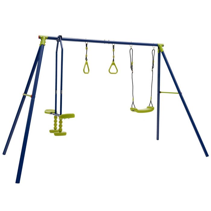 Balançoire 4 En 1 Bébé Enfant – Transat Et Siège – Intérieur Extérieur – Jardin – Noir – 80kg