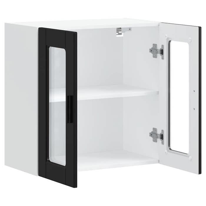Caisson haut cuisine Noir - LEMON® Meuble mural de cuisine avec porte en verre Porto noir 254 - Soldes