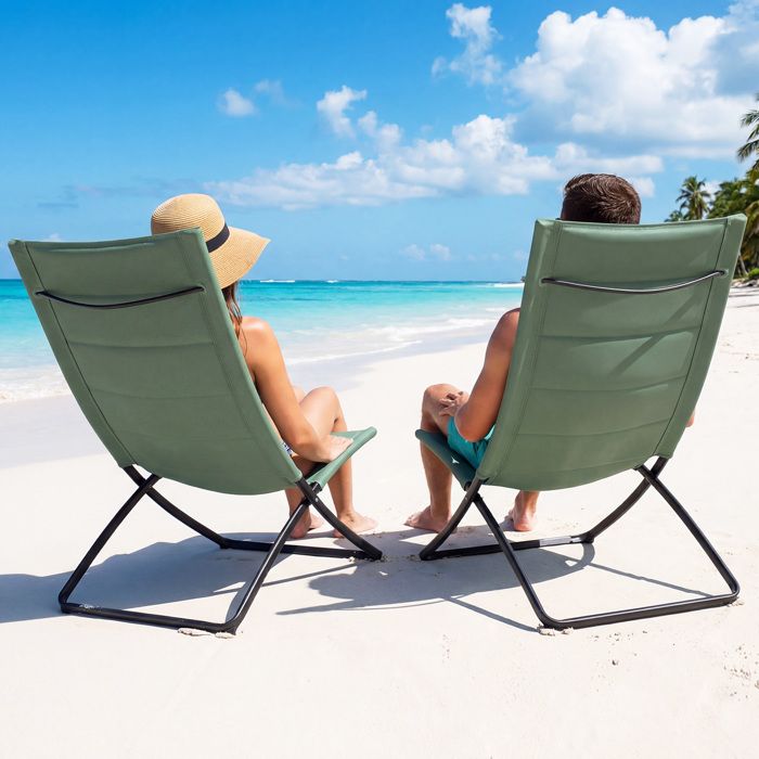 GIANTEX Lot de 2 Chaises de Plage Pliables Chaise de Camping Portable Cadre en Métal Charge 180 kg Pêche Pique-Nique Vert