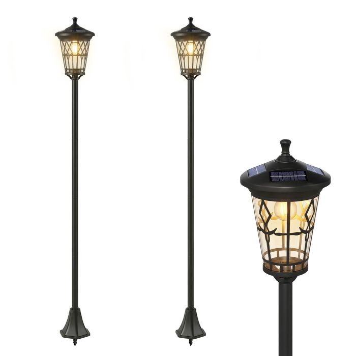 Lampadaires solaires extérieurs - Outsunny - lot de 2 - hauteur réglable - acier inoxydable - 186 m - noir