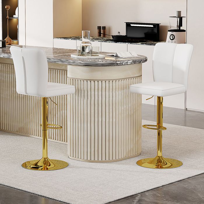 Lot de 2 tabourets de bar pivotants 360° avec pieds en métal dorés dossier et assise en PU blanc