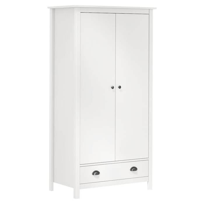 Armoire de rangement Blanc - Garde-robe - à 2 portes Hill Blanc 89x50x170cm Bois de pin solide A15527