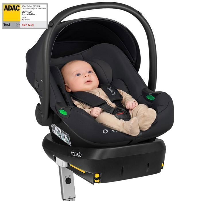 Siège auto avec base ISOFIX - LIONELO Astrid i-Size - ADAC - Cosi bébé 40-87 cm - Légère - Noir