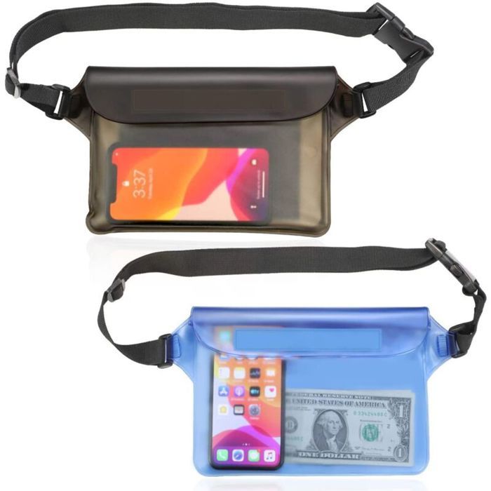 Pochette étanche pour téléphone - Lot de 2 - Sac banane étanche pour écran tactile bandoulière réglable étui de ceinture de prot