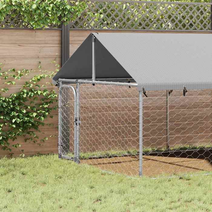 Stable&Durable - Argent - Chenil extérieur - avec toit 600x200x150 cm - Niche&enclos pour chiens HS640202003