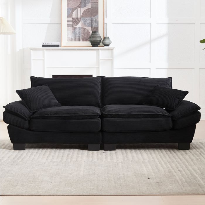 Canapé-lit 2 places Noir design moderne matelas intégré 1 coussin idéal salon chambre bureau