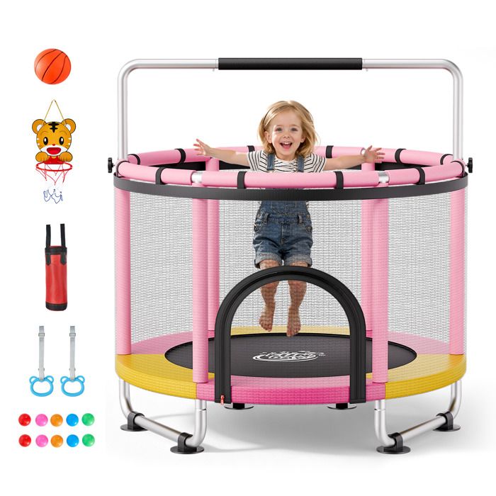 Trampoline pour Enfants 150 cm Mini-trampoline Rond Charge 60 kg Rose-VEVOR-Pour Tout-petits Intérieur Extérieur Stable