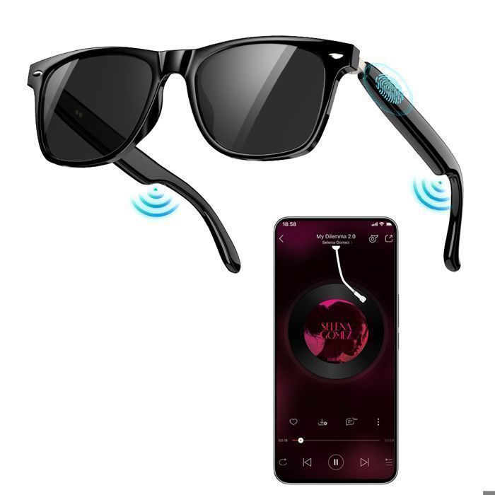 FeipuQu Lunettes Connectées Audio HD Appels Bluetooth 6.0 Assistant Vocal Détection de Port 6H Musique UV400 IP54 Verres Noirs