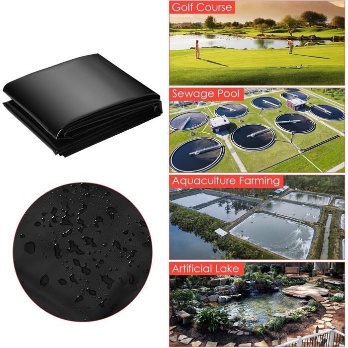 Bâche étanche pour bassin de jardin – LLDPE 6x7m noire 05mm-résistante UV flexible durable facile à découper