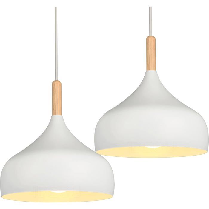 Suspension Luminaire - Lot de 2 - Métal et Bois - Design Scandinave - E27 Max 60W - Pour Salon Cuisi ACCESSOIRES FABRICATION MAISON