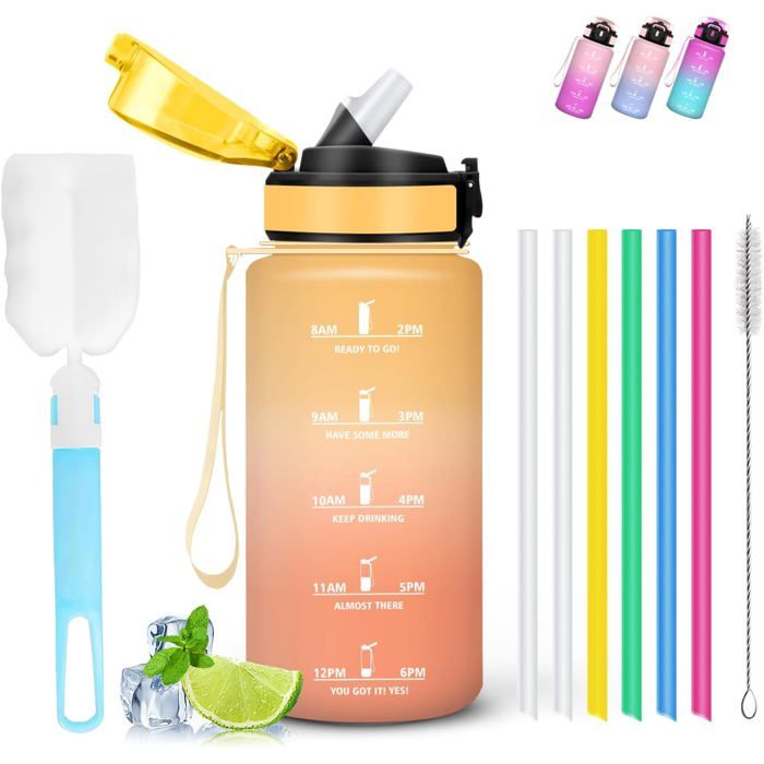 Gourde 500ml Gourde Enfant Gourdes Paille Anti Fuite Gourdes avec Slogan de Motivation Bouteille deau avec BrosseÀPaille