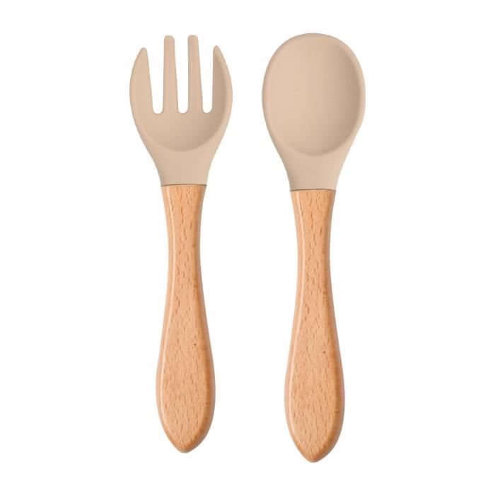 Set De Repas Bébé En Silicone - Assiette Ventouse, Bol, Couverts, Bavoir, Gobelet Anti-fuite - Sans BPA - Dès 6 Mois (couleur Beige)