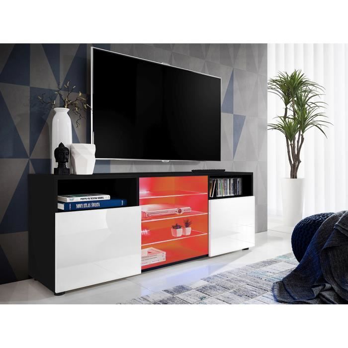 Meuble Banc TV Urbino Komodee - LED RGB - Blanc Brillant et Noir - Facades en Brillant - 140 x 53 x 35 cm Meuble Banc TV Urbino Komodee - LED RGB - Blanc Brillant et Noir - Facades en Brillant - 140 x 53 x 35 cm