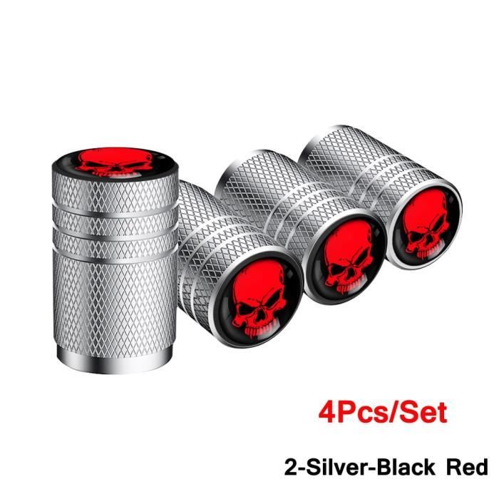 2 silver-noir rouge - capuchons de Valve de pneu de voiture, 4  pièces-ensemble, tête de mort, capuchon de Val