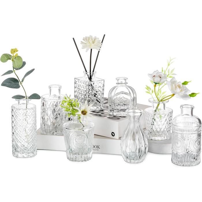 Lot De 12 Petits Vases En Verre Transparent - Pour Fleurs, Décoration De Table, Neuf