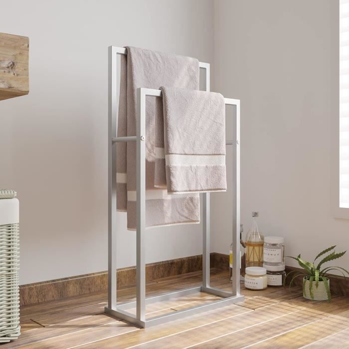 Porte-serviettes Sur Pied En Métal Gris - 4 Barres, Design échelle Pour Salle De Bain Ou Salon