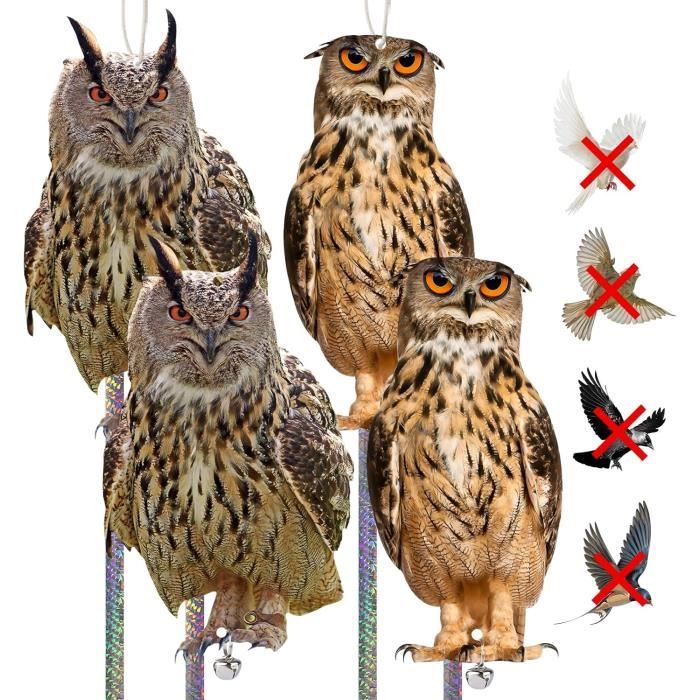 Effaroucheur Oiseaux 2 Pièces – Faux Hibou Réaliste + Ruban Réfléchissant Anti-Pigeons Balcon Jardin