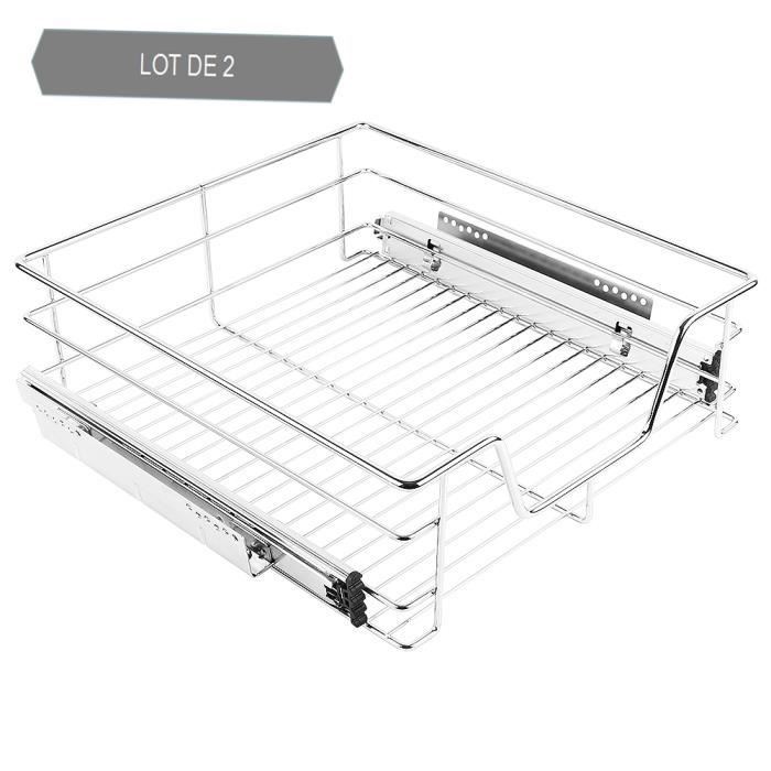Tiroir télescopique de cuisine LUXS - Lot de 2 - 50 cm - Chromé