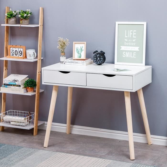 Bureau Blanc 90 45 77cm Table Plan De Travail Avec 2 Tiroirs Achat Vente Bureau Bureau Blanc 90 45 77cm Soldes Sur Cdiscount Des Le 20 Janvier Cdiscount