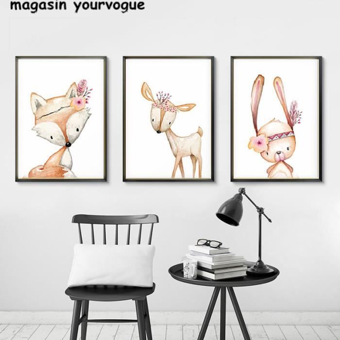 Style Nordique Decor A La Maison Mignon Renard Lapin Cerf Enfants Chambre Affiches Sans Cadre Achat Vente Tableau Toile Cdiscount