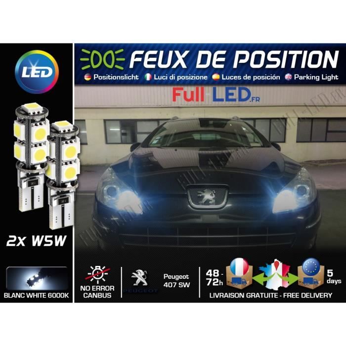 Ampoules Feux de position LED - Peugeot 407 SW- W5W blanc Xénon