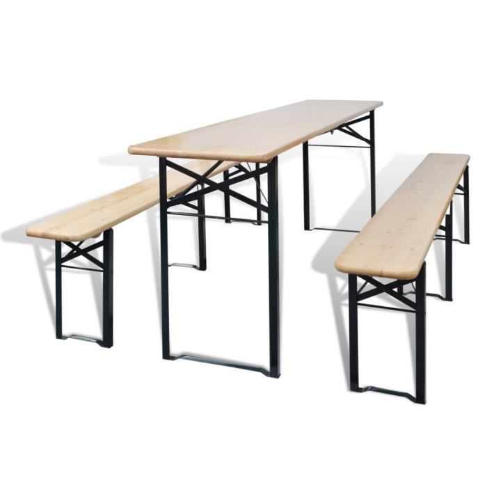 P126 Ensemble De Table Et Banc De Brasserie Pliable 3 Pieces Bois