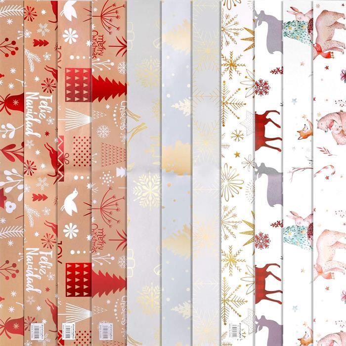PintreeLand Lot De 12 Feuilles De Papier Cadeau De Noël Avec 12