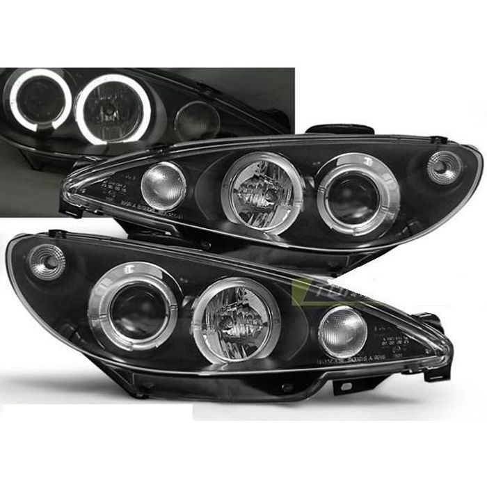 Paire de feux phares Peugeot 206 de 2002 a 2006 angel eyes noir - Montage H7