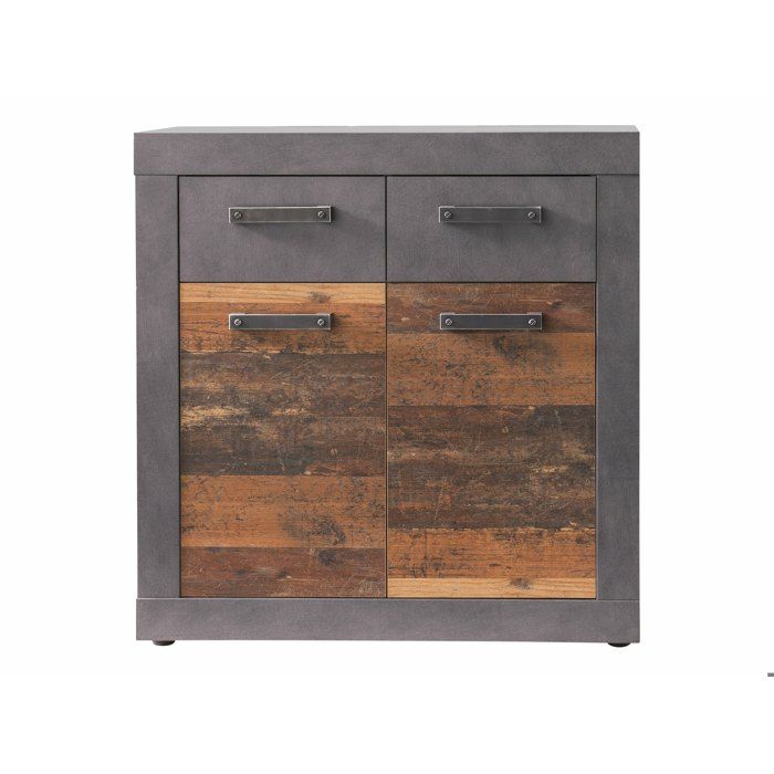Meuble chambre. Commode avec 2 tiroirs en mélaminé coloris gris ciment portes bois effet vieilli . L - H - P : 82 - 86 - 37cm. Meuble chambre. Commode avec 2 tiroirs en mélaminé coloris gris ciment portes bois effet vieilli . L - H - P : 82 - 86 - 37cm.