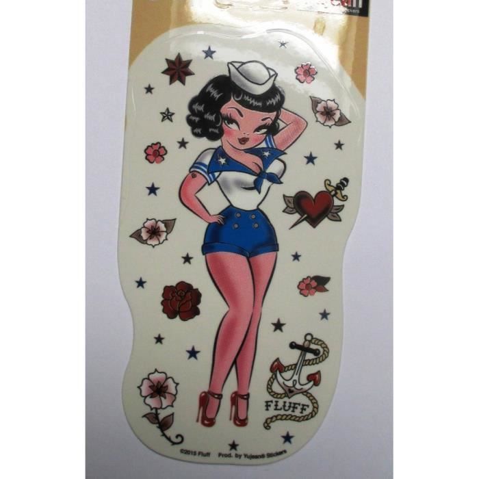 Sticker pin up en tenue de marin short bleu style old school