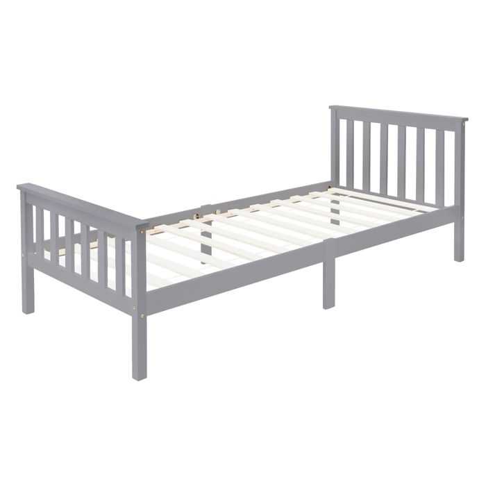 ML-Design Lit Simple 90x200 cm avec Cadre de Lit et Sommier à Lattes Bois de Pin Massif Gris Clair avec Tête et Pieds de Lit Co